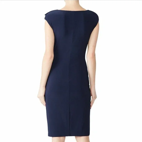 NWT Lauren Ralph Lauren Women Navy/White Midge‎ Two Tone Ruffle Sheath Dress sz6 - Picture 3 of 9